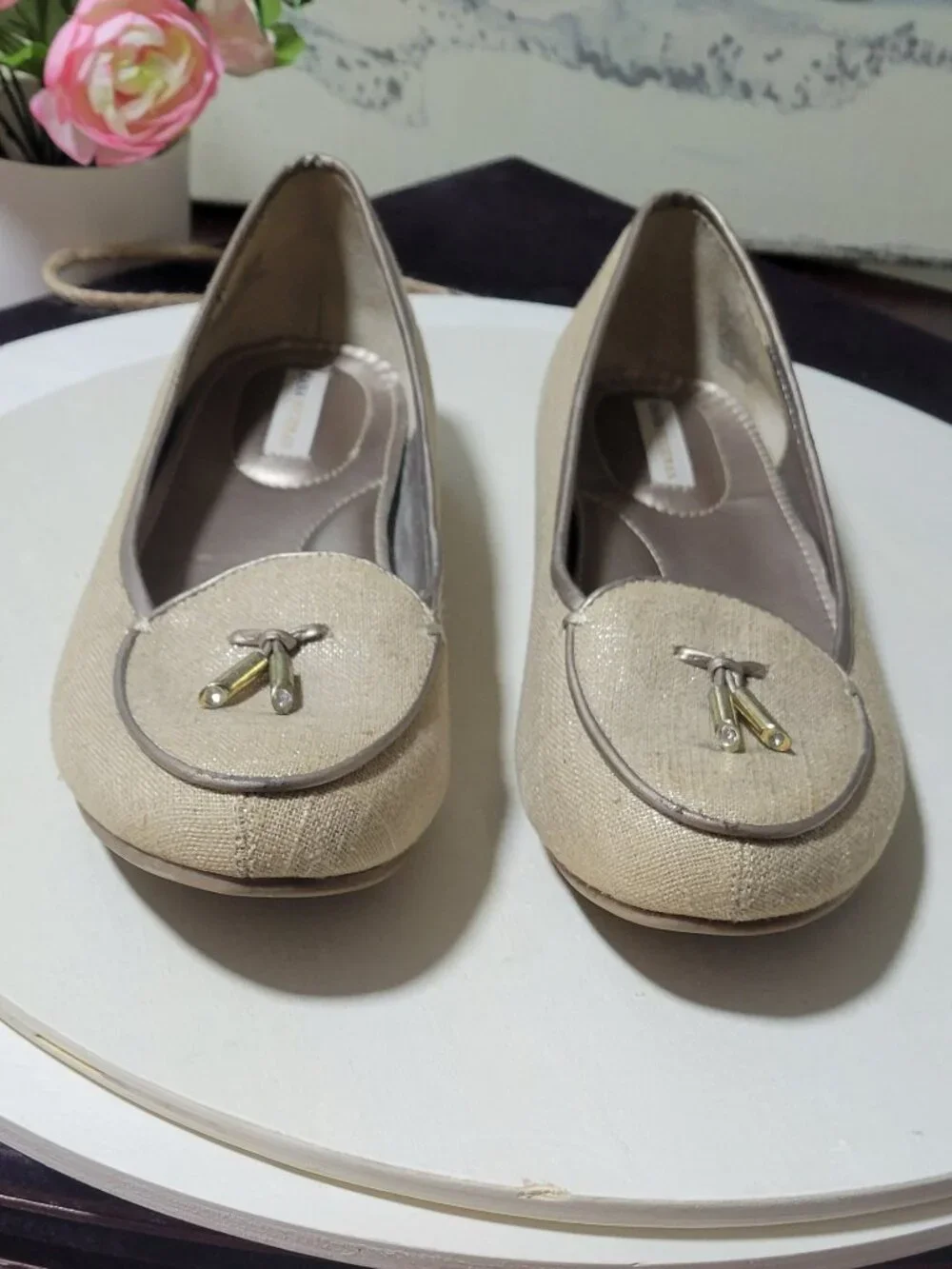 Dana Buchman Gold Fabric Dress Loafers [Item # SF01]